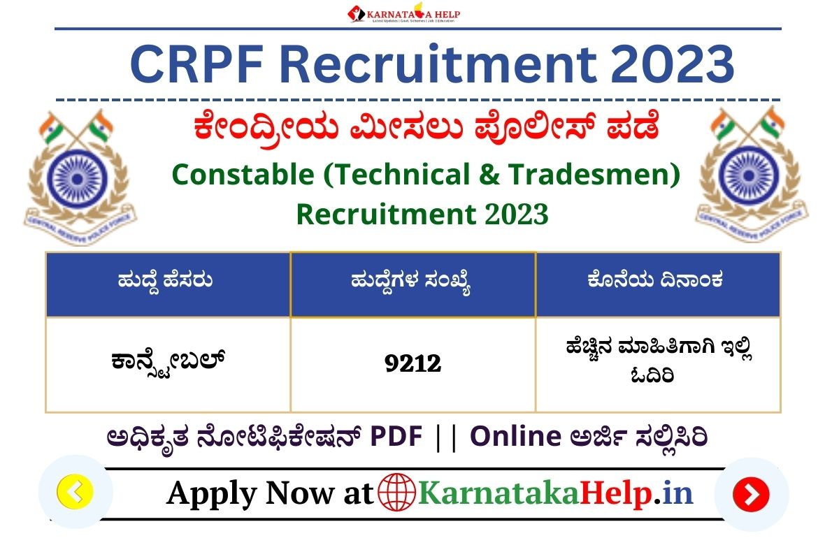 Crpf Constable Tradesman Recruitment 2023 Notification Pdf, Apply Online