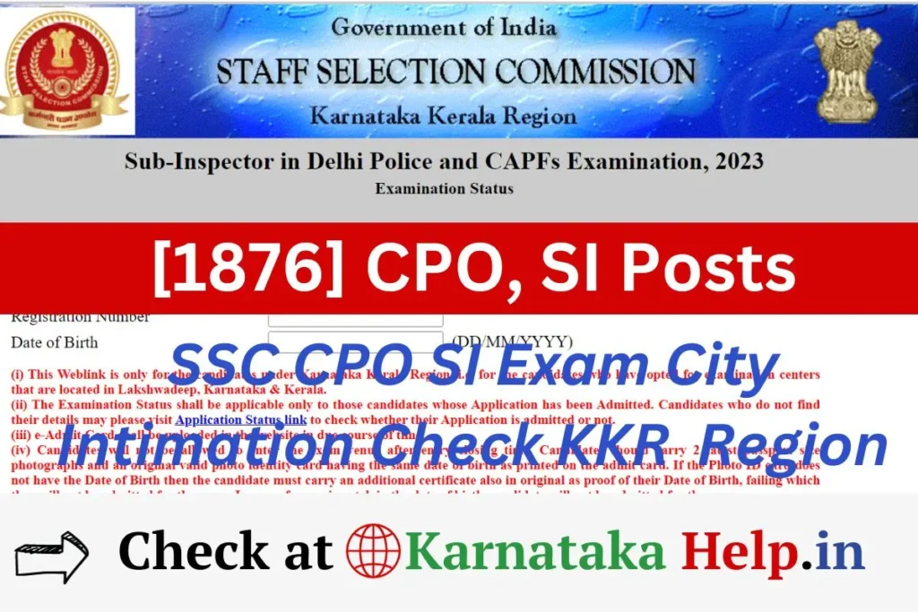 Ssc Cpo Si Exam City Intimation Check Kkr Region