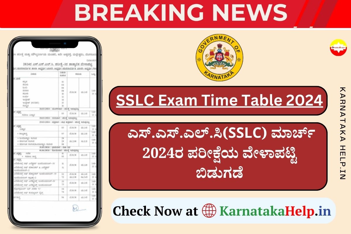 SSLC Exam Final Time Table 2024 Karnataka(OUT) ಎಸ್.ಎಸ್.ಎಲ್.ಸಿ ಮಾರ್ಚ್