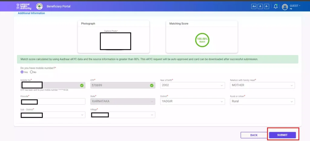 Ayushman Bharat Arogya Karnataka Card Online Apply Step-4