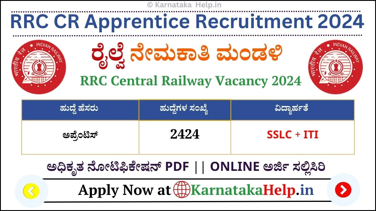 RRC CR Apprentice Recruitment 2024 SSLC, ITIಪಾಸ್ ಮಾಡಿದವರಿಗೆ ರೈಲ್ವೆ