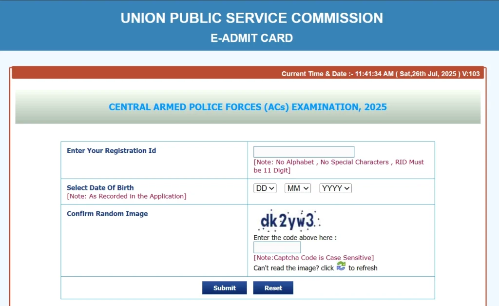 Upsc Capf 2025 Admit Card Link