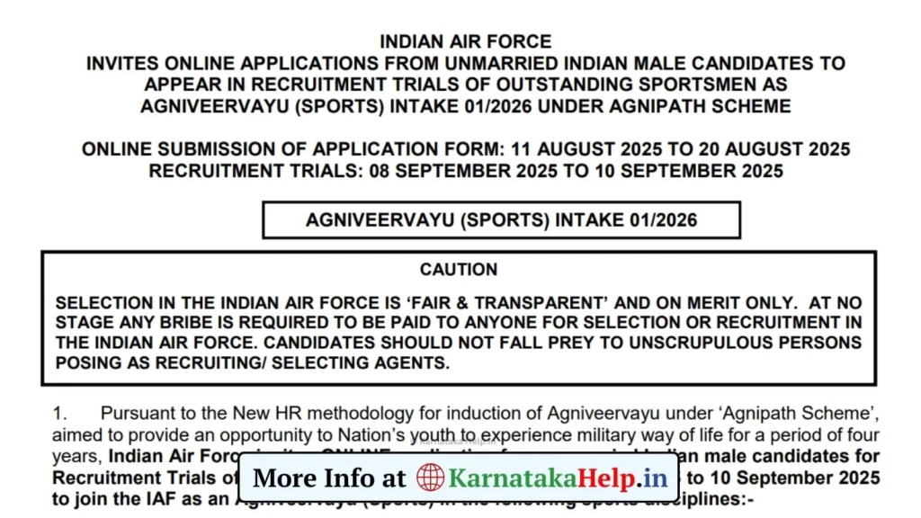 Agniveer Vayu Sports Intake 01 2026 Notification 2025