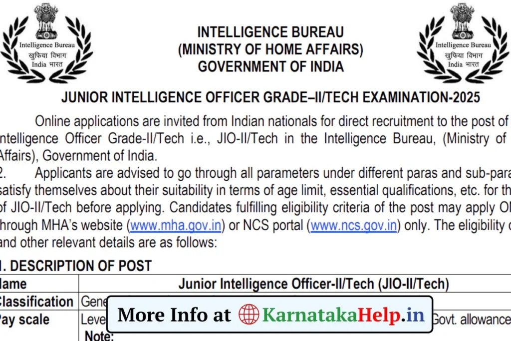 IB Junior Intelligence Officer Grade II Recruitment 2025 Notification