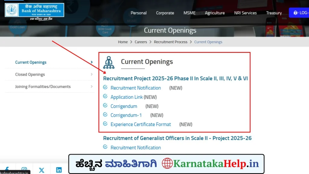 Bank of Maharashtra Specialist Officers Notification 2025