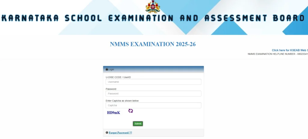 Kseab Nmms Exam Online Application Form 2025-26