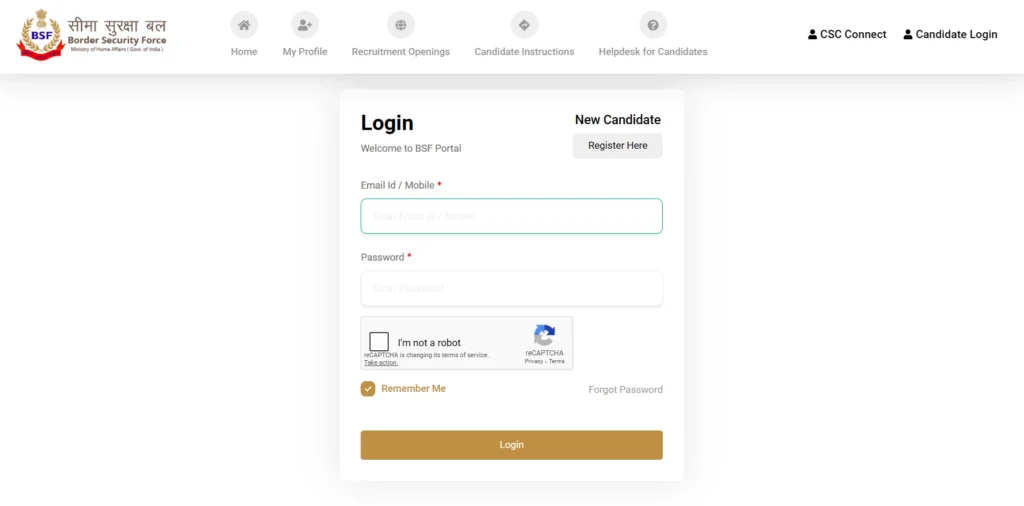 BSF Recruitment Online Form 2025-26