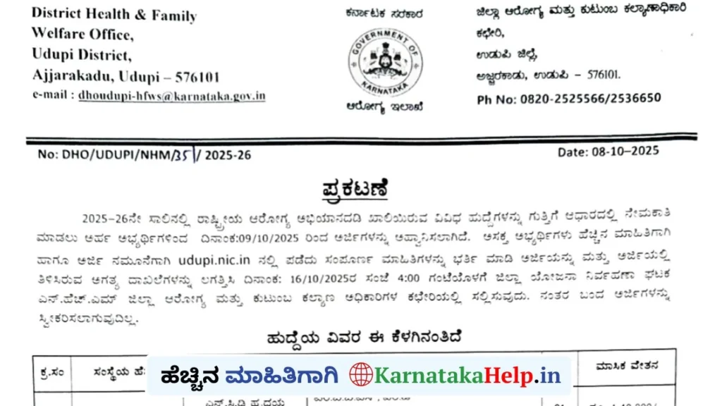 Dhfws Udupi Notification 2025