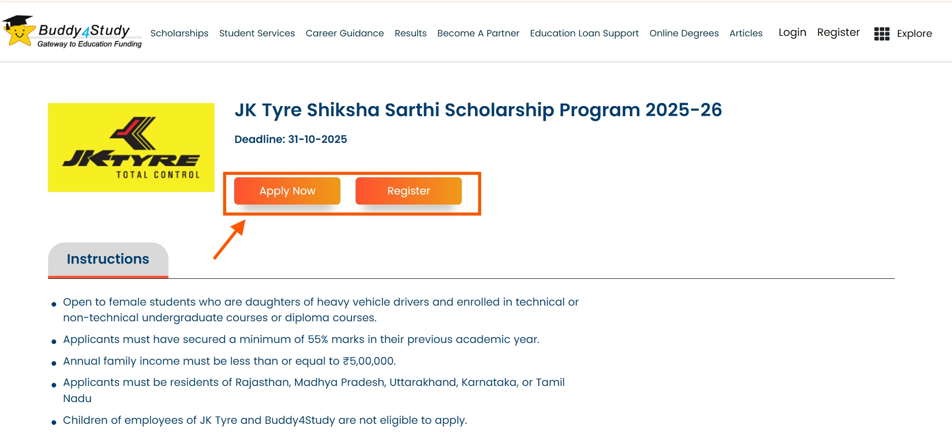 JK Tyre Shiksha Sarthi Scholarship Program Application 2025-26