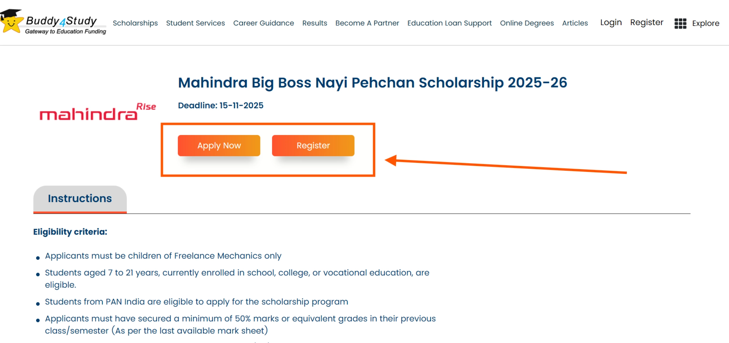 Mahindra Big Boss Nayi Pehchan Scholarship Online Application 2025-26