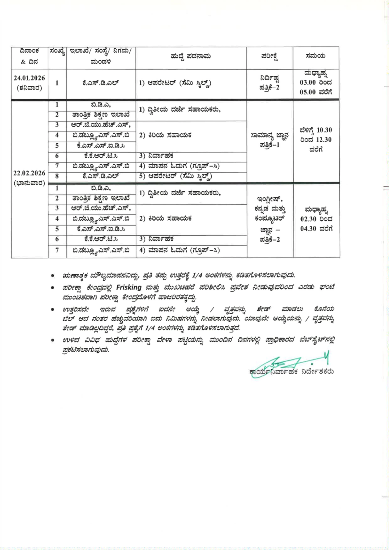 Kea Hk And Nhk Exams Time Table 2025