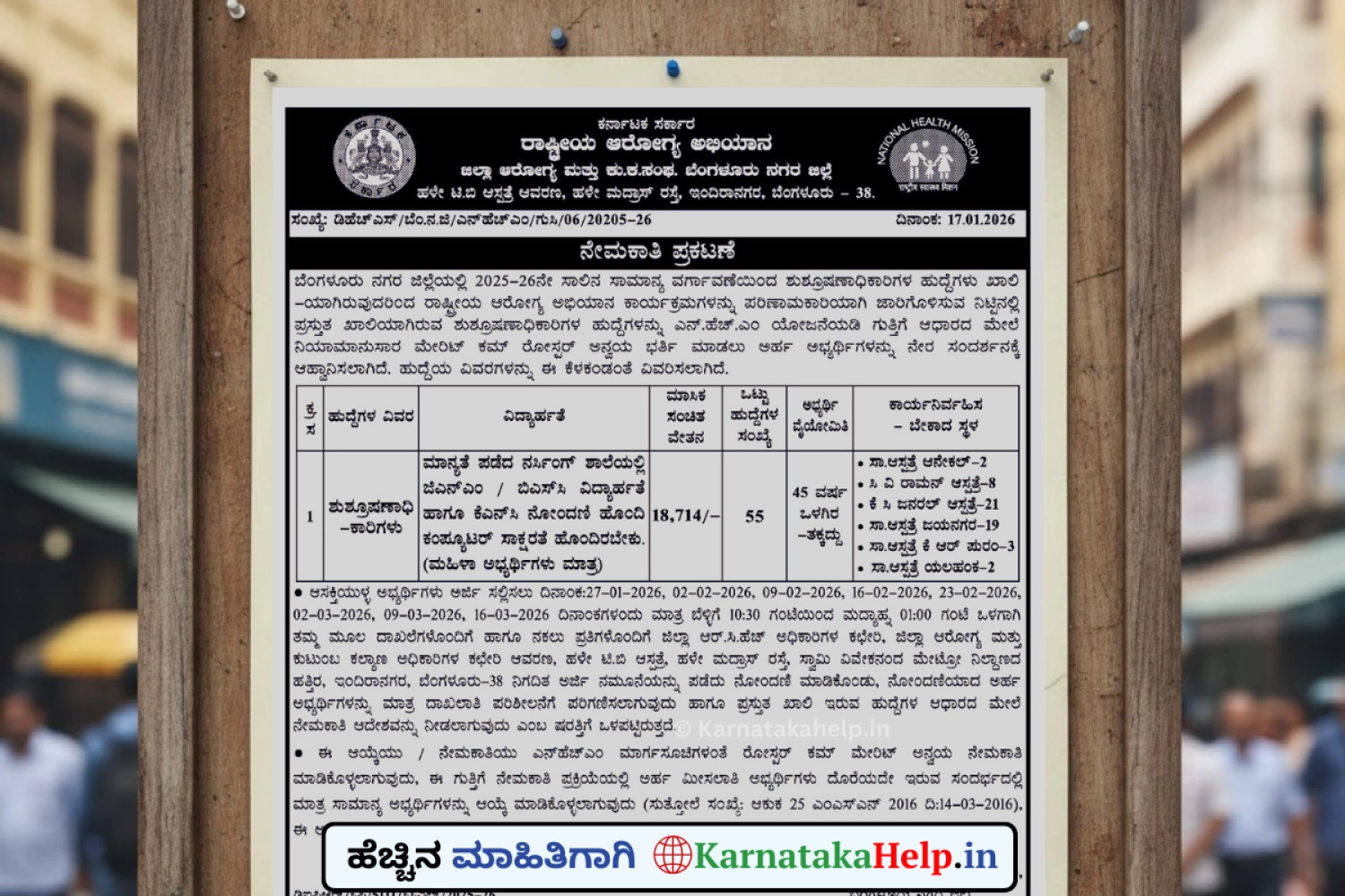 DHFWS Bengaluru Urban District Notification 2026