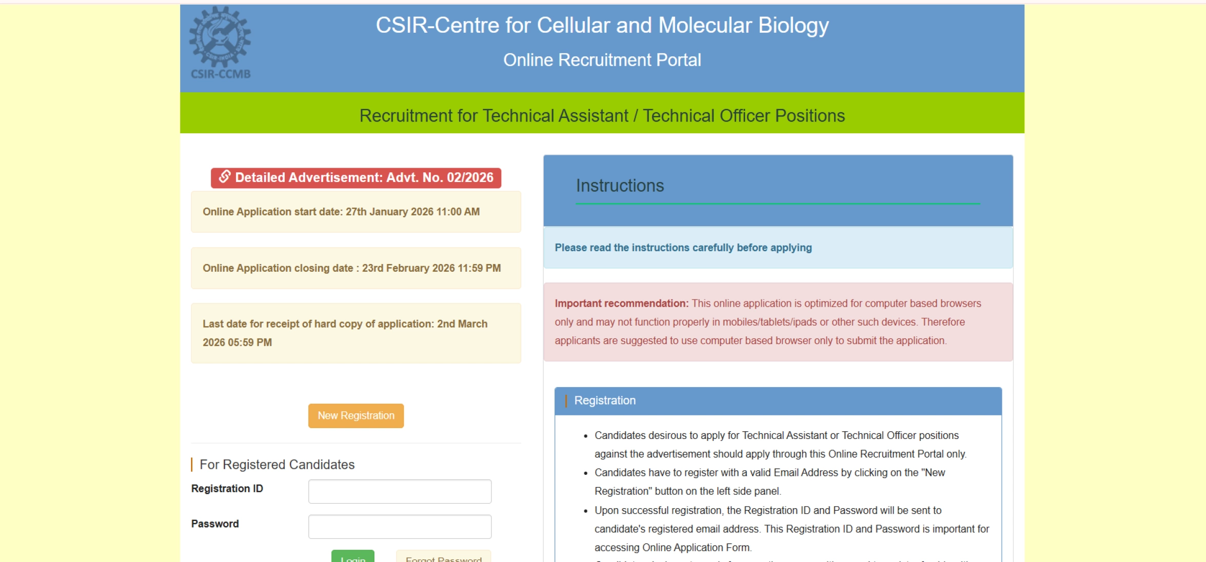 Csir Ccmb Technical Assistant And Technical Officer Notification 2026