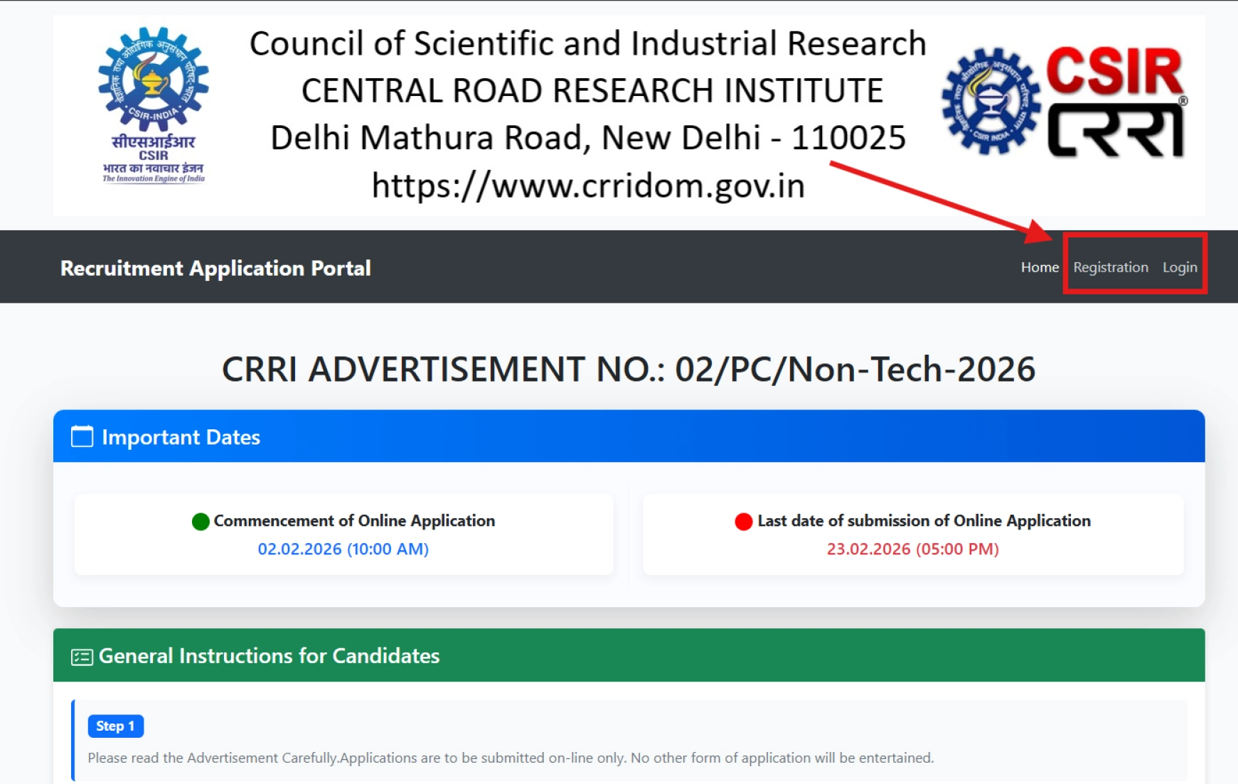 Csir Crri Non Tech 2026 Online Application Form