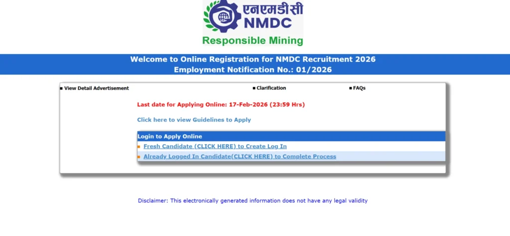 Nmdc Limited Various Posts Notification 2026