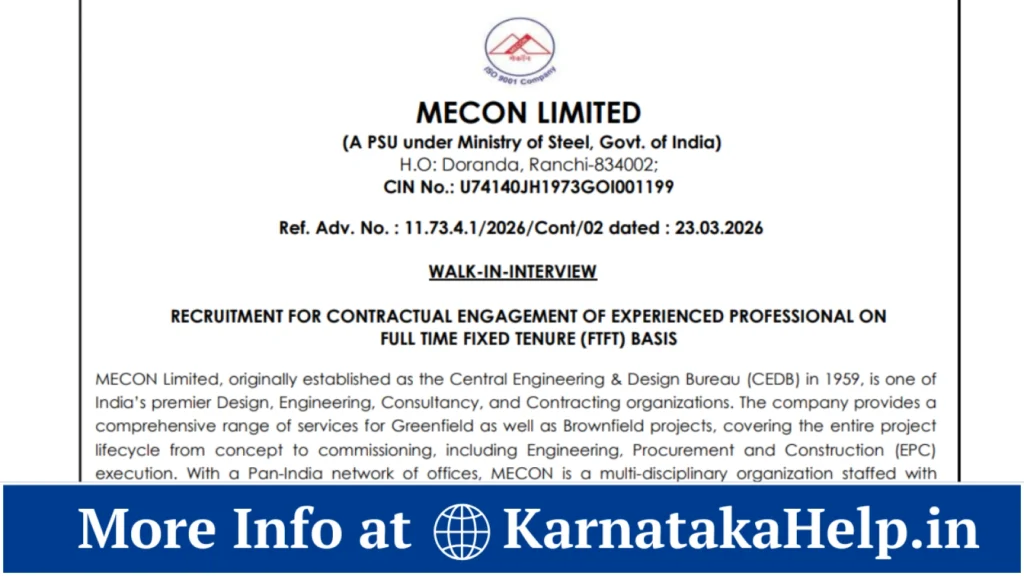 Mecon Limited Experienced Professionals Notification 2026