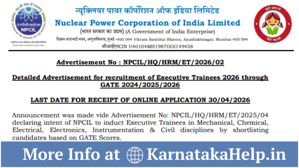 Npcil Executive Trainee Through Gate Notification 2026