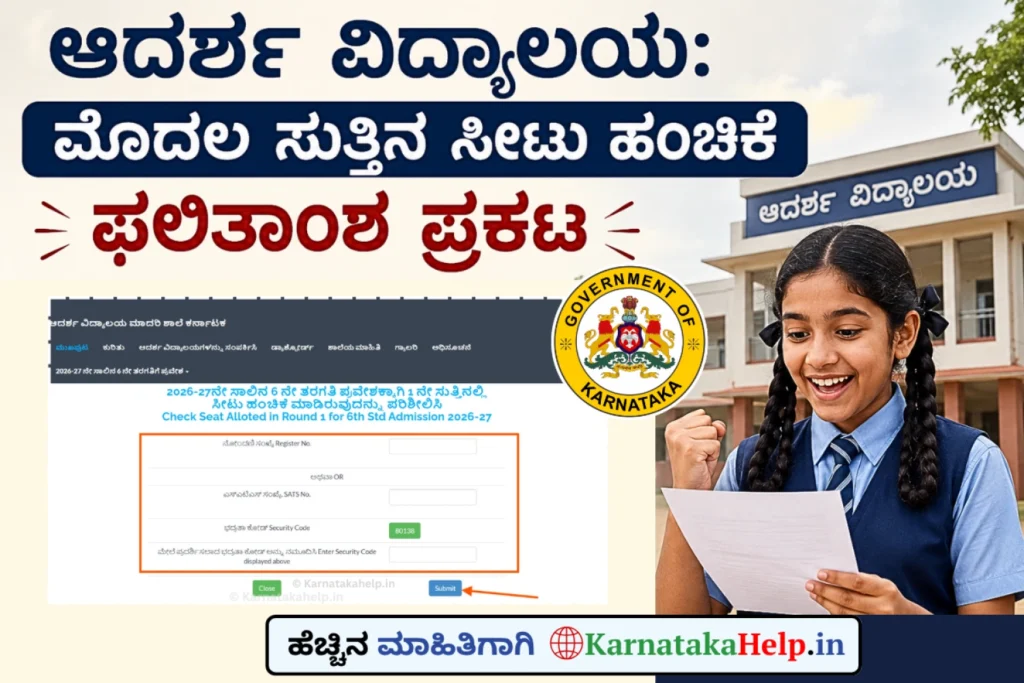 Adarsha Vidyalaya Karnataka 1St Round Allotment List 2026